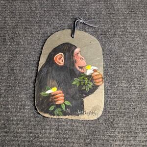 Hand Painted Chimpanzee Artwork On Natural Slate By Alexander Wildlife